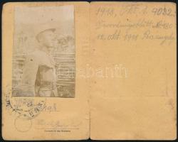 1918 Arcképes tiszti igazolvány tart. zászlós részére