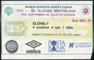 1992 FTC-Slovan Bratislava focimérkőzés belépőjegye