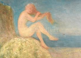 Jeney Jenő (1874-1942): Tengerparti akt. Olaj, vászon, jelzett. Restaurált, dublírozott. 68x84 cm