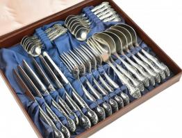 cca 1960 Ezüstözött orosz 6db villa, kanál, kés, mokkás és teás kanál, gazdagon díszítve, jelzett, s...