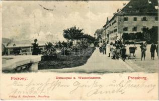 1901 Pozsony, Pressburg, Bratislava; Donauquai u. Wasserkaserne / Duna rakpart és laktanya. B. Kaufmann kiadása / quay, military barracks (fa)