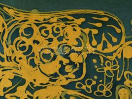 Sinkó Veronika (1945- ): Triptichon. Festett selyem, kinyitható dobozban. 53x80cm