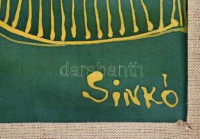 Sinkó Veronika (1945- ): Triptichon. Festett selyem, kinyitható dobozban. 53x80cm