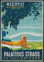 1937 Megnyílt a Palatinus Strand és Hullámfürdő, kisplakát, szign.: Gönczi-Gebhardt Tibor (1902-1994), Klösz nyomás, jó állapotban, 23,5×16,5 cm