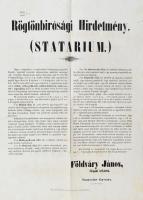 1863 Eger Statárium hirdetménye nagy méretű plakát 45x62 cm