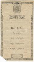1806. 5G "Bécsi városi bankócédula" vízjeles papíron, szárazpecséttel T:III sarokhiány, on...