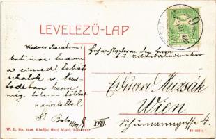 1909 Temesvár, Timisoara; Szt. György tér, villamos, Maison Lechner, Gresham Kávéház, Klein Hillel, ...