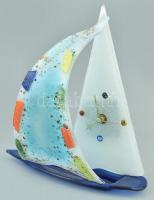 Muránói hajó formájú asztali, üvegóra quartz, kopott, jelzés nélkül, m:26cm