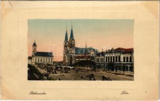 1912 Békéscsaba, Fő tér, piac, Városháza, templom. W.L. Bp. 6522. (szakadás / tear)