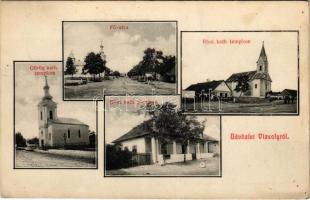 1910 Vizsoly, Fő utca, Görögkatolikus templom, Római katolikus templom és plébánia (EK)