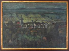 Kelle Sándor (1913-2003): Baranyai falu. Olaj, vászon, jelzett. fa keretben. 60×80 cm