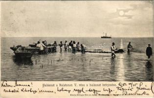 1902 Balaton, Halászat a Balatonon V. A halászat befejezése. Ellinger Ede cs. és kir. udvari fényképész kiadása (EK)