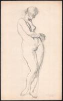 Mattyasovszky-Zsolnay László (1885-1935): Álló női akt. Ceruza, papír. Hagyatéki pecséttel. Lapszéli apró szakadással. 34x21 cm