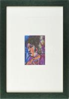 Csepeli Németh Miklós (1934-2012): Női portré. Akvarell, papír, jelzett, üvegezett fa keretben, 11,5×8,5 cm