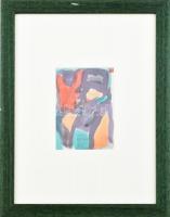 Csepeli Németh Miklós (1934-2012): Színes kép, 1987. Akvarell, papír, jelzett, üvegezett fa keretben, 14,5×10 cm