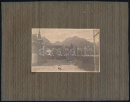 cca 1910-1915 Tátra, Csorba-tó, a villamosvasút végállomása, fotó kartonra ragasztva, 7,2×11,3 cm