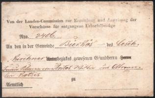 1851 Nagyszeben (Hermannstadt) - földtehermentesítési értesítés az illetékes hatóságtól Bürkös (Barg...