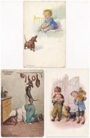 3 db RÉGI tacskós képeslap / 3 pre-1945 dog motive postcards: Dachshund