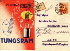 1937 Tungsram villanykörte reklám képeslap / light bulb advertisment postcard s: Csemiczky Tihamér