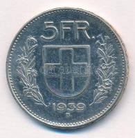 Svájc 1939B 5Fr Ag T:2 polírozva Switzerland 1939B 5 Francs Ag C:XF polished Krause KM#40