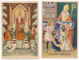MIKULÁS - 2 db régi litho képeslap / Saint Nicholas - 2 pre-1945 litho postcards