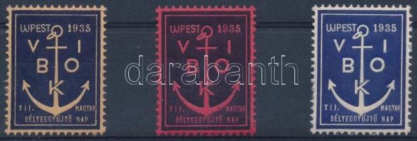 1935 Újpest XII. Magyar Bélyeggyűjtő nap 3 klf levélzáró