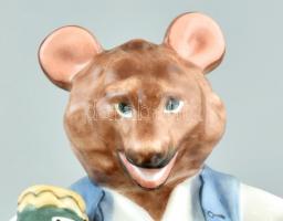 Herendi mézet cipelő maci (mackó, medve), kézzel festett, jelzett, hibátlan, m:14 cm