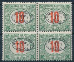 Debrecen I. 1919 Portó 10f négyestömb Bodor vizsgálójellel (40.000)