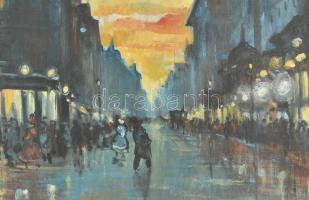 Berkes A jelzéssel: Nagyvárosi forgatag. Olaj, vászon. Dekoratív, sérült keretben. 55,5x68,5 cm