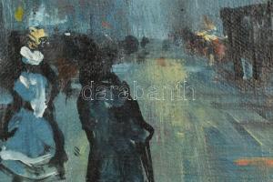 Berkes A jelzéssel: Nagyvárosi forgatag. Olaj, vászon. Dekoratív, sérült keretben. 55,5x68,5 cm