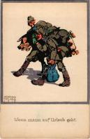 Wenn mann auf Urlaub geht. Kriegsfürsorge der K.u.K. 1. Armee / WWI Austro-Hungarian K.u.K. military art postcard s: Hermann Molzer (EK)
