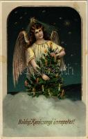 1911 Boldog Karácsonyi ünnepeket! / Christmas greeting art postcard with angel and Christmas tree. litho (fl)