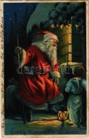 1927 Boldog Karácsonyi ünnepeket! / Christmas greeting art postcard with Saint Nicholas. litho (fa)