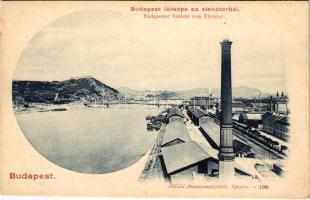 Budapest IX. Látkép az elevátorból, Citadella, Gellért tér még befejezetlen, vasúti sínek. Divald fénynyomdájából 109. (EK)