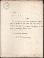 1937 Barcsay Károly szegedi gyógyszerésznek címzett német nyelvű levél, amelyben az Észt-Finn-Magyar Gyógyszerészi Társaság levelező tagjává nevezik ki. + Finn vagy észt nyelvű oklevél, több autográf aláírással. Papírmappában. Foltos. 29x22 cm