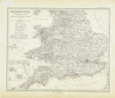 1879 Nagy-Britannia térképe, (Anglia, Wales, Skócia), Stielers Handatlas Nr. 46-47., Gotha, Justus Perthes, papír, hátul kartonokkal (de nincs rákasírozva), műanyag védőfóliákban, 39,5x46,5 cmx2
