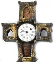 Feszület, óraszerkezettel L'Epine Paris jelzett kulcsos óra szerkezettel Réz feszület, sérült f...