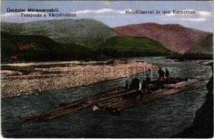 1918 Máramaros, Maramures; Tutajozás a Kárpátokban / Holzflösserei in den Karpathen / rafting (EK)