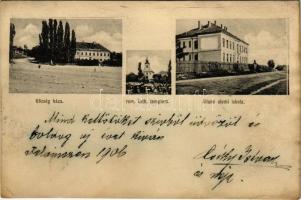 1906 Felvinc, Vintu de Sus, Unirea; Községháza, Római katolikus templom, Állami elemi iskola / town hall, Catholic church, school (r)