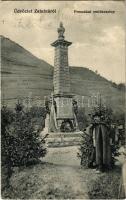 1912 Zalatna, Zlatna; 1848-as Preszákai emlékszobor . Popeszku Bazil kiadása. Remethey János fényképész felvétele / military monument (ázott sarkak / wet corners)