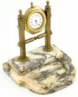 Névjegytartó, óra szerkezettel. Réz, márvány, XX. sz. eleje. óra nem működik, hiányos. 17x18 cm