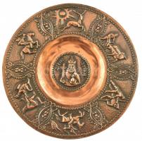 Szent István bronz fali dísztányér ősmagyar motívumokkal. d: 22 cm