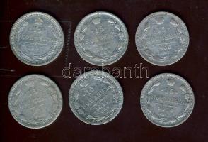 Cári Oroszország 1873-1907. 15k Ag (6x) T:3