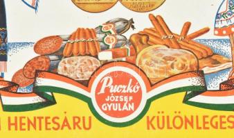 cca 1935 Puczkó József gyulai hentesmester hentesáru különlegességek magyaros stílusú, kiakasztható ...