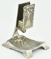 Szecessziós nikkelezett fém tintatartó és gyufatartó, kopott, jelzés nélkül. m: 8 és 13cm