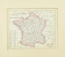 cca 1870-1880 Franciaország térképe, metsz.: Bécs, Mischek Rudolf köre, Bécs, Ratth János, paszpartuban, 20x24 cm