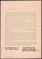 1947 Felhívás papírgyűjtésre a hároméves terv keretében, Kapu Házfelügyelők Beszerző, Érétkesítő és Fogyasztási Szövetkezet és a Magyar Házfelügyelők és Segéd-Házfelügyelők és Háztartási Alkalmazottak Országos Szabad Szakszervezete nevében, hajtásnyommal, apró szakadással. 29,5x21 cm