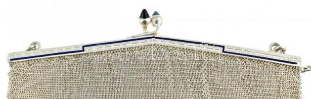 Ezüst(Ag) színházi táska szarvasbőr béléssel, jelzett, kis szemhibával, 15×13 cm, bruttó: 152 g