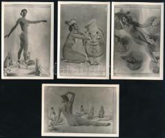 cca 1960 Meztelen nő bohócokkal 4 db fotó 6x9 cm
