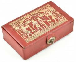 Egyiptomi bőr zenélő doboz az 1950-es évekből 18x10x5,5 cm